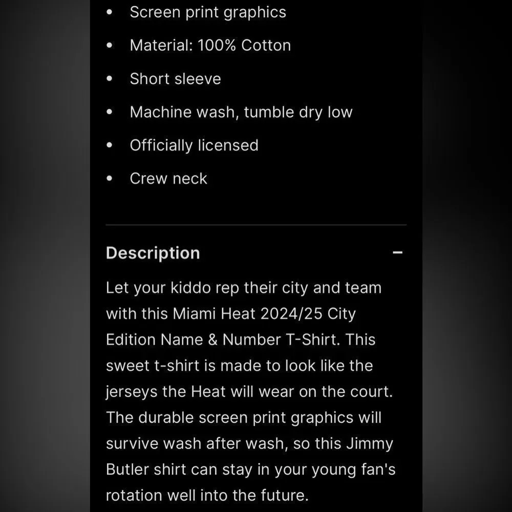 Nike Youth Miami Heat Jimmy Butler Short Sleeve Crewneck T-Shirt. Youth XL. NEW.